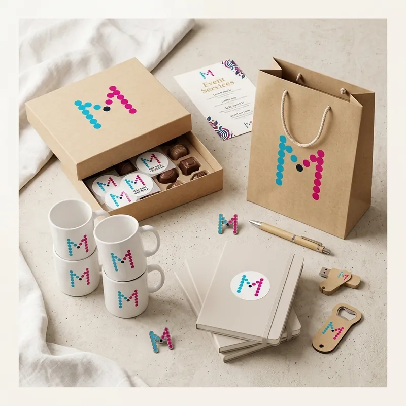 Logo-branded items for clients and events.